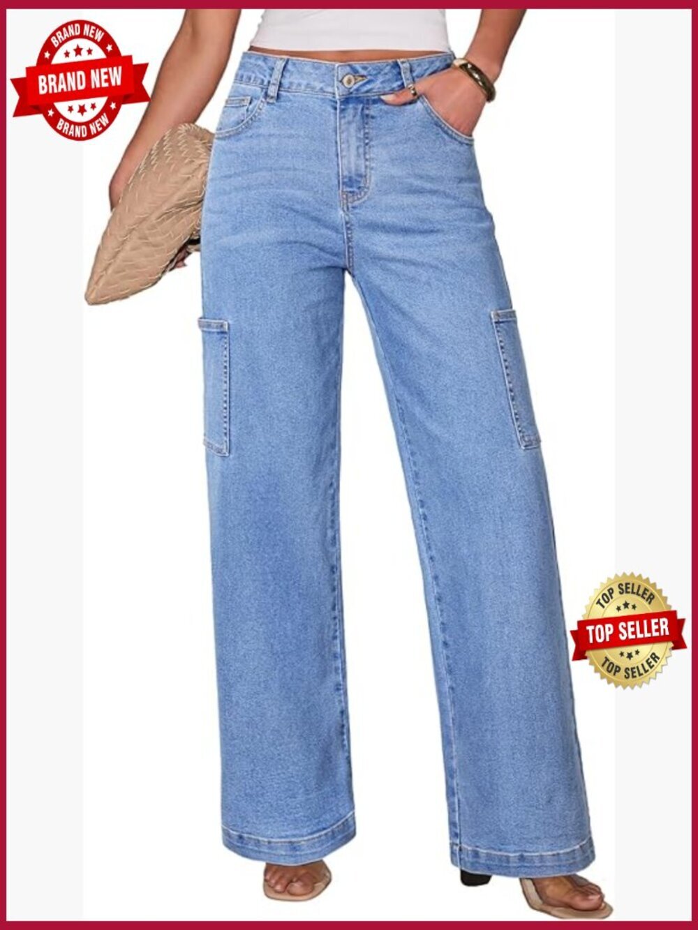 High Waisted Wide Leg Cargo Jeans Loose Baggy Stretchy Straight Leg Pants